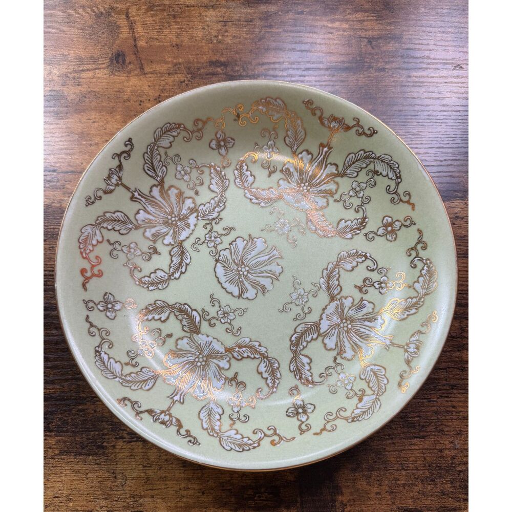 Vintage ACF Japanese Porcelain Floral Plate Champagne Rose Gold Hong Kong